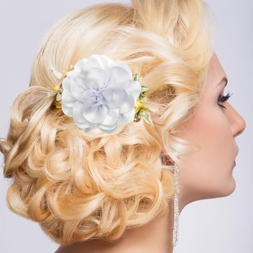 Image of Dainty Fabric Rose & Camellia Flower Oversized Brooch Pins & Hair Clip - Large Lapel Pin, 4.3in /7.5in