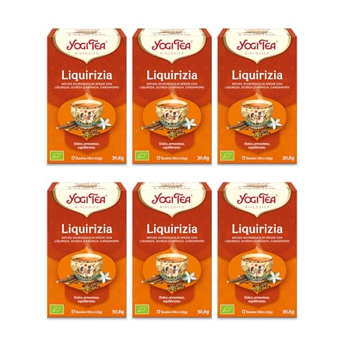 Yogi Tea Liquirizia Bio - Infuso Ayurvedico - Miscela di Liquirizia, Buccia d'Arancia, Cardamomo - Senza Caffeina - Confezione da 6x17 bustine (102 bustine in totale)