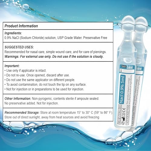 Image of Saline Ampoules Saline Solution, Sodium Chloride 0.9%, 20 Count (5mL Each)