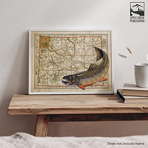 Apple Creek Wyoming State Map Brook Trout Unlimited Fly Fishing Art Print 11X14 Rainbow Brown Cabin Decor Pictures thumb #4