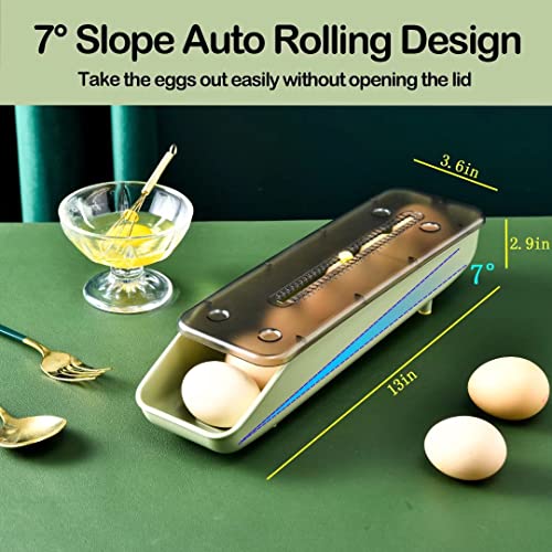 QeeHeng Automatic Rolling Egg Container for Fridge with 2 Pack Ring Set, Storage Box Holder with Lid, Organizer Bin Tray for Household - Image 3