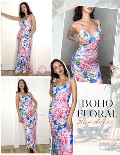 Image of Zeagoo Womens Summer Maxi Dress Spaghetti Strap Casual Printed Dress Boho Floral Beach Sundress,