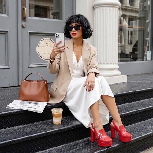 Image of Women's High Heel Loafers Platform Pumps Round Toe Heels Chunky Heel Pumps Stylish Comfortable 4.8 Inch Slingback Heels