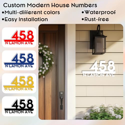 Image of Personalized House Number Custom Metal Address House Numbers Modern House Number Sign for Outside