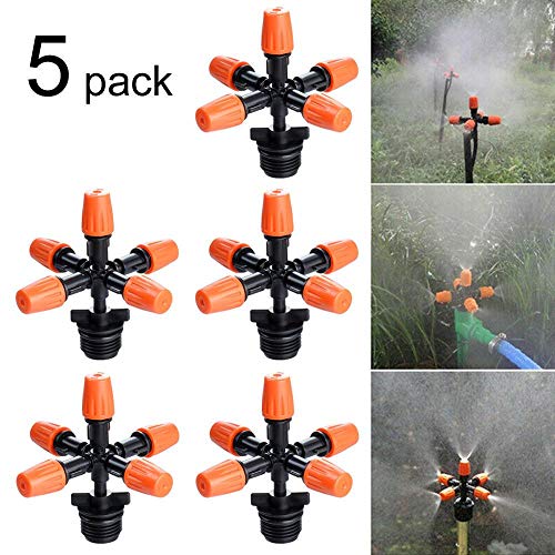 Preisvergleich Produktbild ddmlj 5-Kopf-Gartensprühdüsen-Tropfstrahler Gewächshausautomatischer Sprinkleradapter Wasserdurchfluss-Tropfbewässerungssy... Blumenbeete 5-TLG