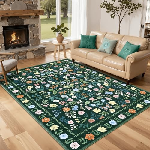 Alfombra Floral Vintage GarveeHome 5x7 Verde miniatura 2