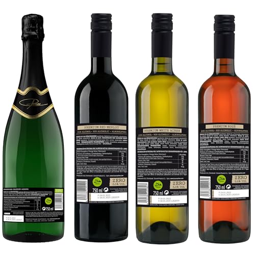 Image of Lussory Premium Non-Alcoholic Wine Sampler Set (Merlot, Rose, Tempranillo, Brut) De-alcoholized from Spain (4 Bottles, 25.3 fl oz. Each) Halal Certified