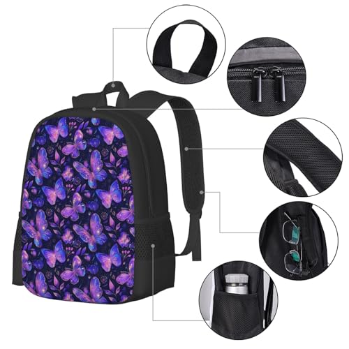 Neon Butterfly Backpack Large Capacity Backpacks Leisure Travel Daypack 12.5X5.5X16.5 inch3