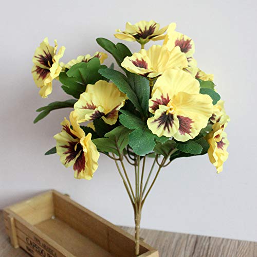 Leaqu 1Pcs Simulation Pansy Flower Plant Bunch Artificial Silk Bouquet For Festival, Wedding, Home & Room Office Diy Floral Decoration Yellow #TOP1