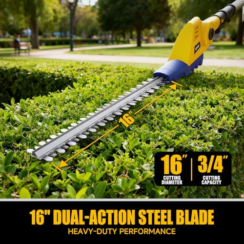 Image of 2-in-1 Telescopic Cordless Pole Hedge Trimmer 16-Inch and Pole Saw 8.6-Inch,Compatible with Dewalt 20V Battery(Tool Only),for Tree Trimming and Shrubs Pruning