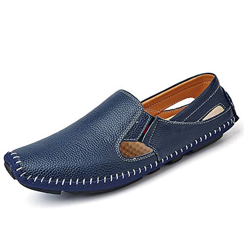 Men Drive Loafers Casual and Fashion Summer Hollow Breathable Leather Boat Moccasins(Blue,10)