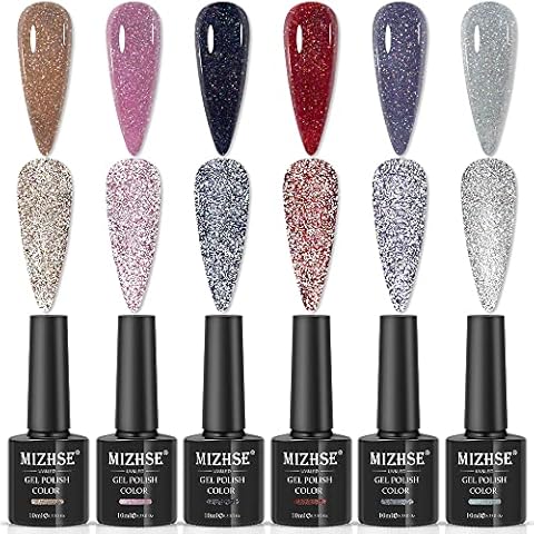 MIZHSE Reflektierende Glitter Gel Nagellack Funkelnde Disco Nagelgelpoliermittel Glänzende Bunte Diamant Nagellack Gel Tränken UV Gel 6 Farben 10ml Cover