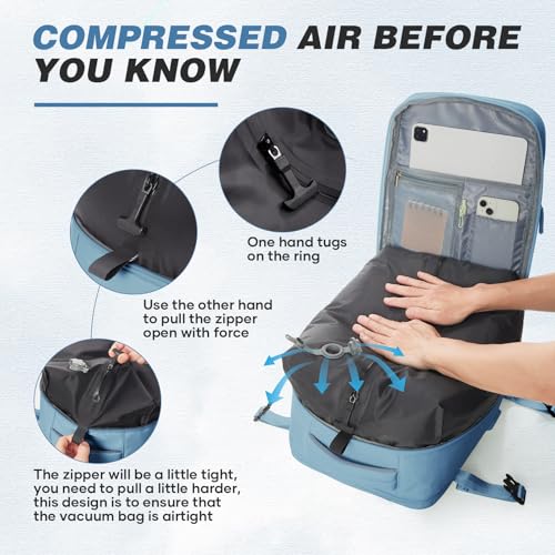 Travel Backpack with Vacuum System, Personal Item Carry On Flight Approved 18x14x8 inches, Air Compression Backpack with Pump Large Seal Backpacks for Women Men Mochila de Viaje4