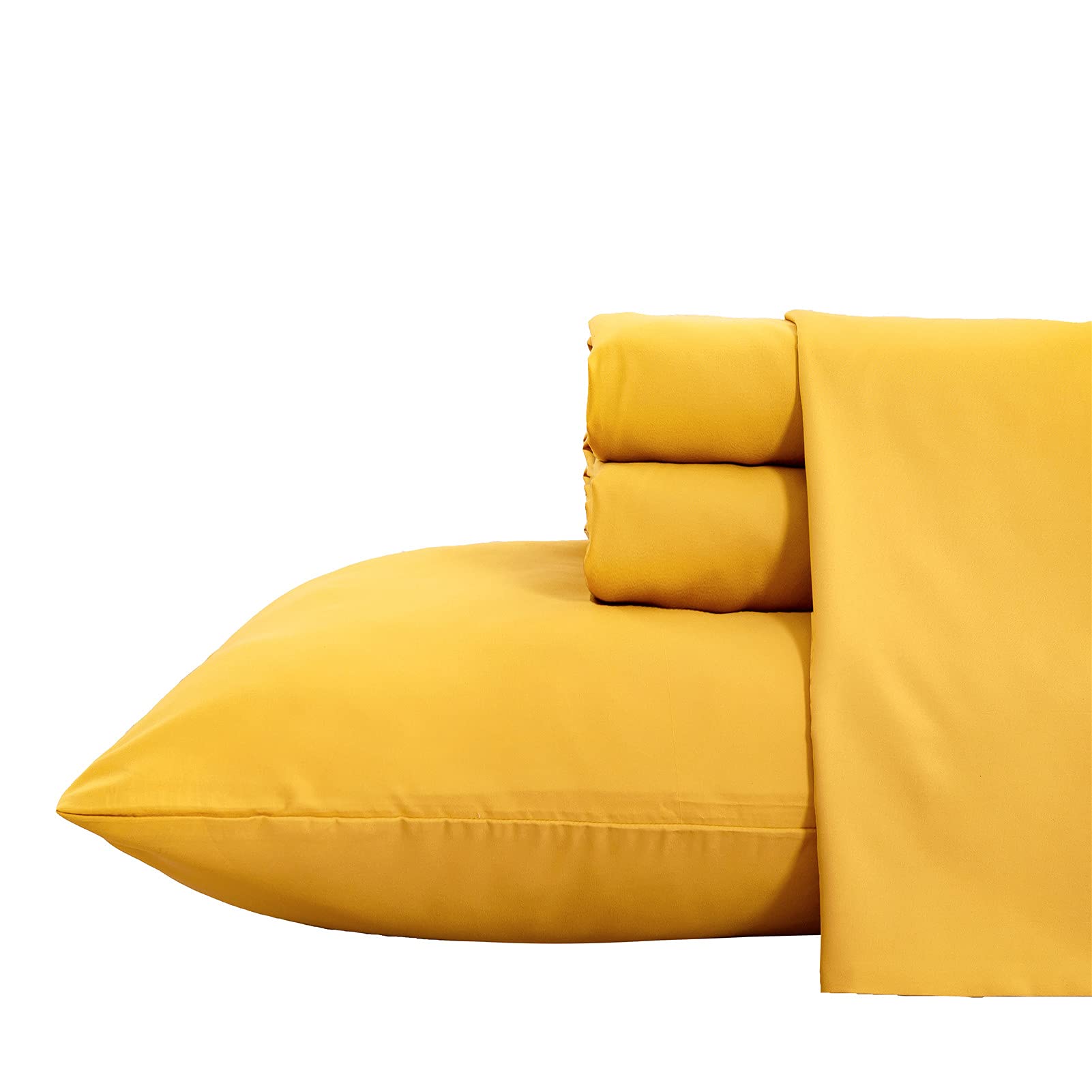 MEISHANG Queen Size Sheet Set, Soft Breathable Cooling Brushed Microfiber Bed Sheets, Hotel Luxury Egyptian Sheets with 16 Inch Deep Pocket, Wrinkle Free, 4 Pieces (Queen, Gold)