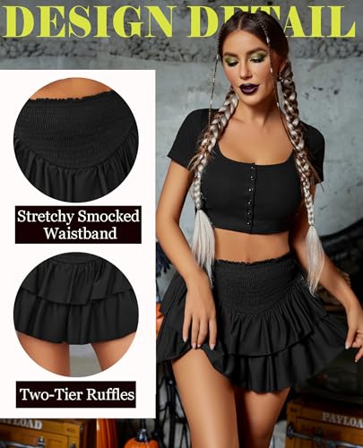 Avidlove Womens High Waist Ruffle Flowy Mini Skirts Casual Boho Layered Pleated Beach Short Skirt2