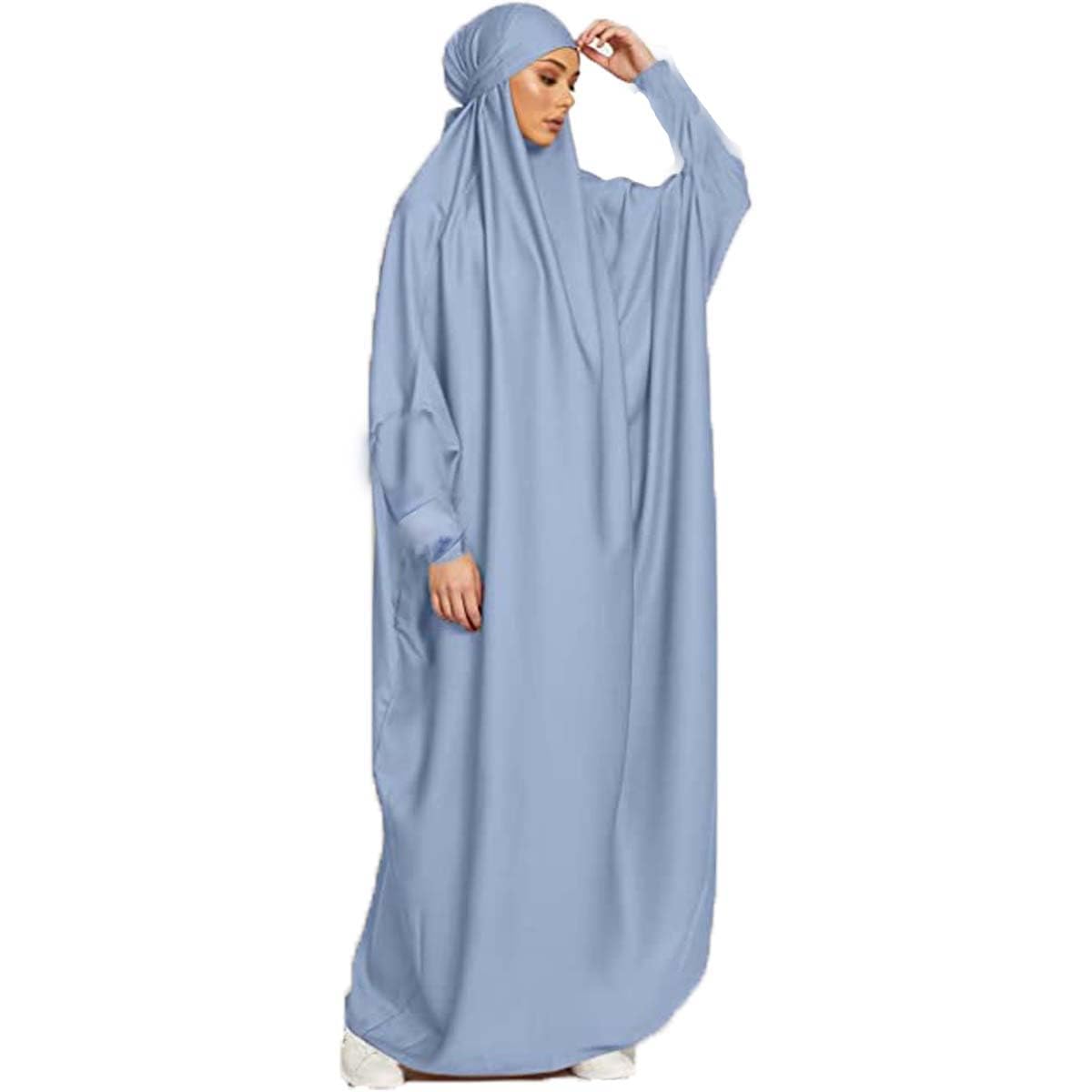 Women's Elegant Muslim Hijab Clothing Islam Dubai Abaya Prayer Dress Plain Loose One Piece Prayer Dress Full Cover Muslim Fashion Bat Sleeve Jilbab Hijab Robe Women Dress