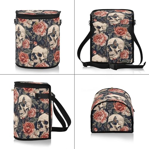 Image of MNSRUU Car Trash Can with Lid, Skull Peony Car Trash Bag Hanging Organizers and Storage for Front Back Seat, Leak-Proof Trash Bin