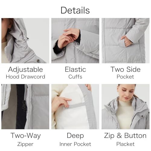 Image of Women's Long Down Jacket with Hood 700+ Fill Power Puffer Coat Warm Winter Oversized Outerwear