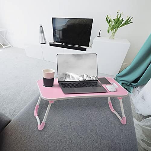 Finnhomy Bed Laptop Table Tray Foldable Lap Desk Table Stand, Portable Breakfast Serving Bed Tray with Leg for Eating/Working/Reading/Crafting on Bed Couch Sofa Floor for Adults or Kids-Pink