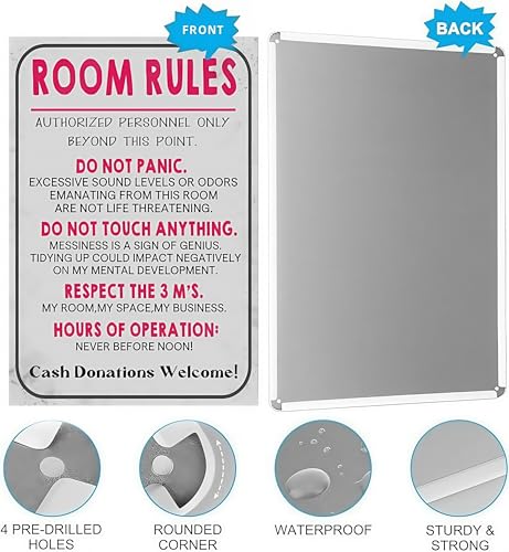 Vintage Metal Tin Sign Funny Sarcastic Party Wall Art Decor Signs Funny Room Rules Sign, Preppy Aesthetic Wall Decor, Suitable for Bedroom, Bathroom, Dorm, 8x12 Inch Metal Plaque, Perfect Birthday and Holiday Gift