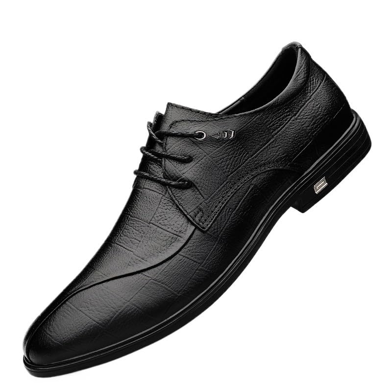 Men's Classic Lace Up Formal Oxfords Shoes Fashion Casual Pointed Toe Low Top Leather Dress Shoes Height Increasing Non-Slip Softsole Walking Oxford Shoes