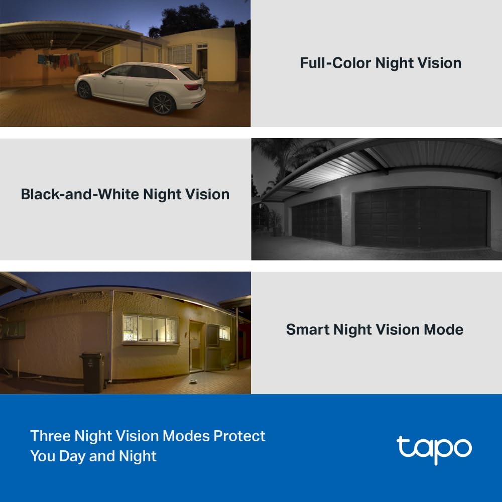 TP-Link Tapo 2K zewnętrzna kamera Wi-Fi, ochrona IP65, wykrywanie ruchu, pokrycie wizualne 360°, noktowizor, lokalne przechowywanie, współpracuje z Alexa i Google Home (Tapo TC41)