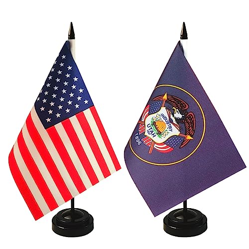 Pacote com 2 bandeiras de mesa dos EUA e Utah, 1 bandeira de mesa de Utah, 1 bandeira de mesa americ