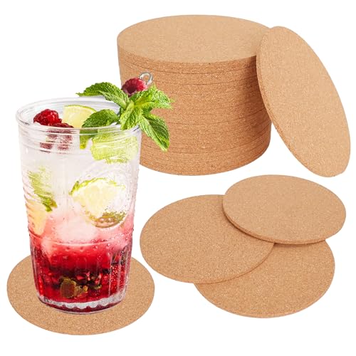 Zidoley Confezione da 24 Sottobicchieri Rotondi in Sughero, Sottobicchieri in Sughero per Bicchieri, Diametro 10 cm, Spessore 3 mm, Adatti per Casa, Bar, Caffetteria, Azienda, Utili