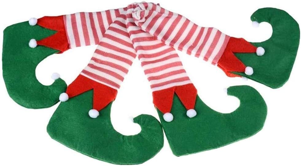 4 Pack Christmas Table Chair Leg Covers Festive Elf-Striped Knitted Socks with Non-Slip Design, Red Green Xmas Decor Furniture Leg Caps to Protect Floors from Scratches