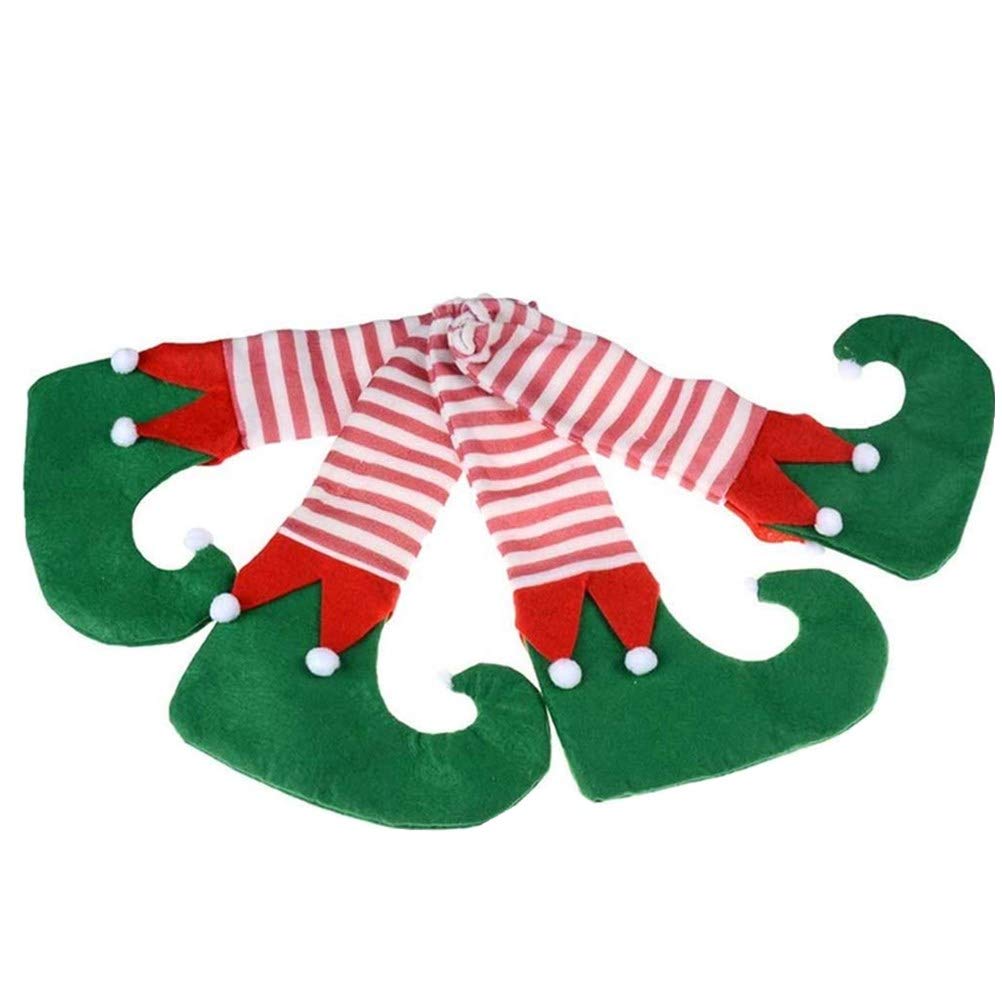 4 Pack Christmas Table Chair Leg Covers Festive Elf-Striped Knitted Socks with Non-Slip Design, Red Green Xmas Decor Furniture Leg Caps to Protect Floors from Scratches