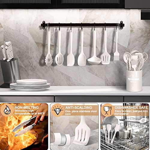 Kitchen Utensils Set, Umite Chef 22Pcs Silicone Cooking Utensils Set, Heat Resistant Silicone Kitchen Spatulas Set With Holder, White Cooking Gadgets Tools Set For Nonstick Cookware, Dishwasher Safe #TOP3