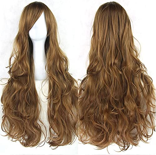 MaudSmed06 31.5'' Long Curly Women's Girl's Wig Synthetic Wavy Hair Wigs for Girl Heat Friendly Party Wigs with Bangs Wig Cap Included