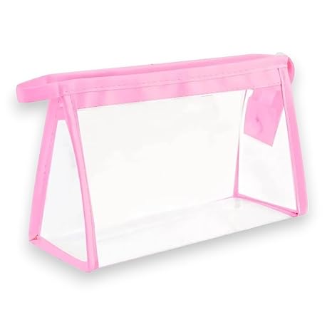 GLUN® Transparent Stationary Pouch with Zipper Closing for Girls & Boys, Organizer for School, Collage, Office, Cute Cosmetic Bag for Women, Multi-Purpose Pink Colour Pouch Pack of 1