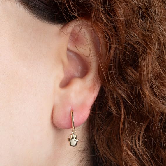 Claddagh Gold 10K or 14K Yellow Gold Hamsa Hand Of Protection Drop Huggie Hoop Earrings2