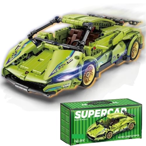 Image of 1:18 Scale Green Racing Car Building Block Set - 470 PCS Pull Back DIY Assembly Supercar Model | Compatible Bricks Toy for Kids, Adults, Collectors & Racing Car Lovers