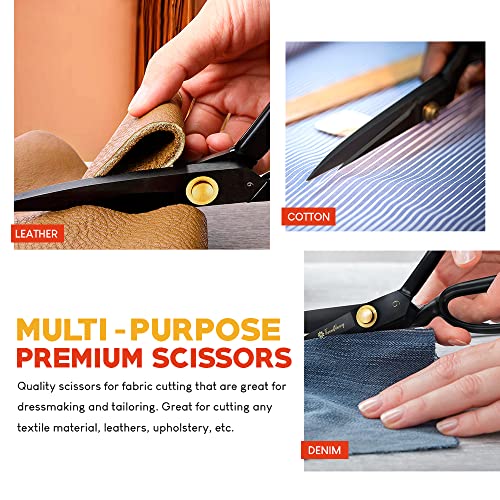 Fabric Scissors Professional (9-Inch), Premium Scissors For Fabric Cutting With Bonus Measuring Tape - Made Of High Density Carbon Steel Shears, Sewing Scissors For Fabric, Leather, Thin Metal, Etc. #TOP2