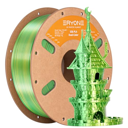 Image of ERYONE Silk Dual Color PLA Filament 3D Printer 1.75mm + /- 0.03mm, Bicolor Two Tone PLA 1KG(2.2lbs) Cardboard Spool, Yellow Green