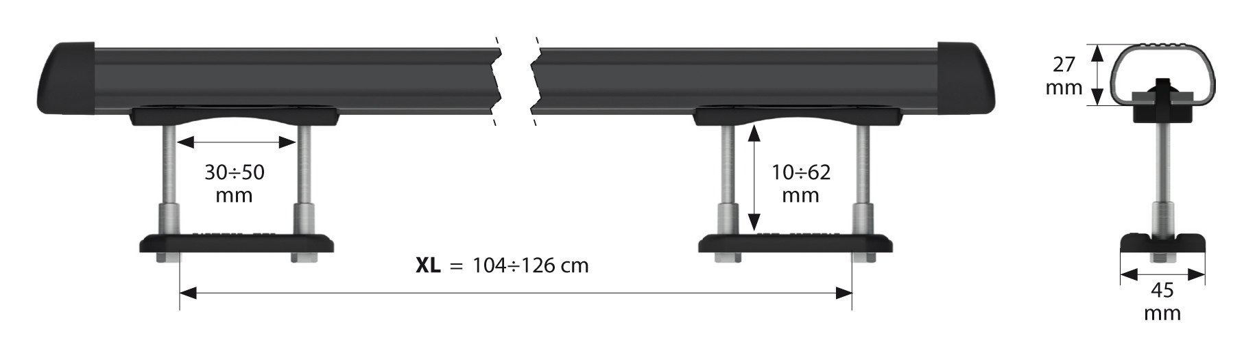 Lampa NORDRIVE N15005 Club, Coppia Barre portatutto in Acciaio - XL - 135 cm