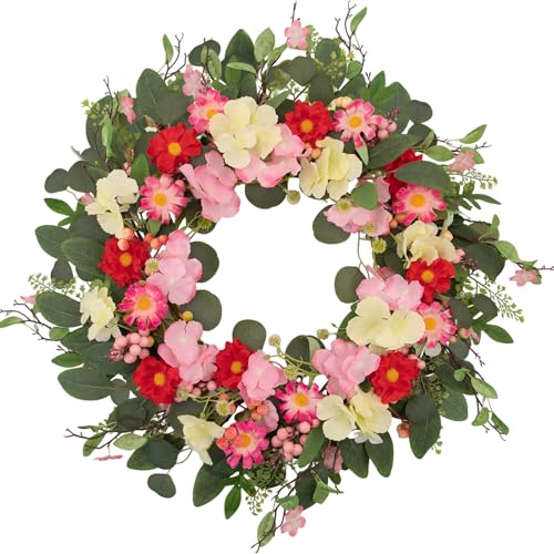 wwmira 24 Inch Spring Summer Wreaths for Front Door, Artificial Eucalyptus Wreath...