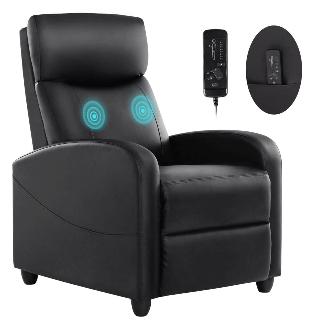 Massage Chair, Adjustable Feature for Adults, Fabric Recliner Sofa with Padded Seat Backrest for Home Theater, Living Room and Bedroom?Black