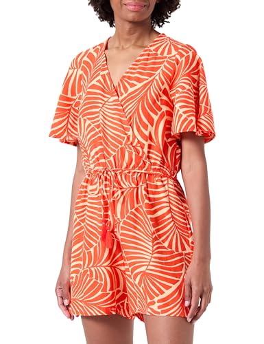 ONLY Onlcallie Linen S/S Playsuit Ptm Mono, Pureed Pumpkin/AOP:Bali Palm, S para Mujer