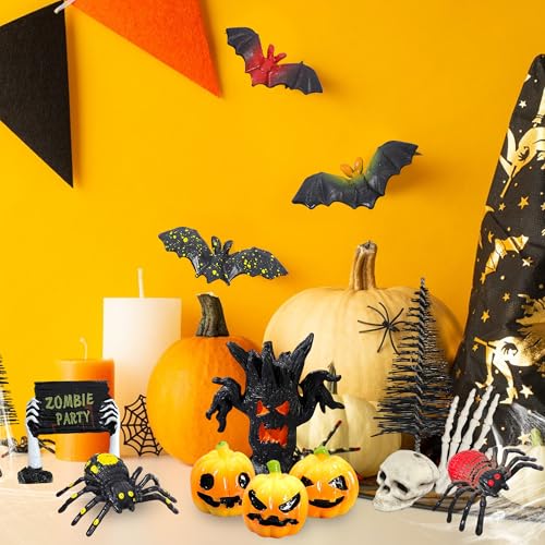 ZXSWEET Halloween Village Accessories Set Miniature Figurines Fake Tree Branches Skull Tree Demon Resin Pumpkin Fake Spiders Bat Hand for Halloween Party Decorations - Thumbnail 5