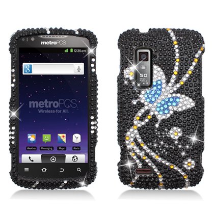AimoZTEN910PCLDI674 Dazzling Diamond Bling Case for ZTE Anthem 4G N910 - Retail Packaging - Butterfly Black