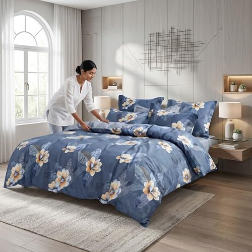 Image of Bedsheet for Double Bed King Size | 90 X 100 Inch Bed Sheet with 2 Pillow Covers 18 X 28 Inch | Soft, Wrinkle Resistant, Durable 250 TC Breathable, Skin Friendly | Teal Blue