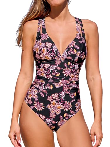 Image of CUPSHE Women's One Piece Swimsuit Tummy Control Deep V Neck Double Straps Crisscross Back Tie Bathing Suit