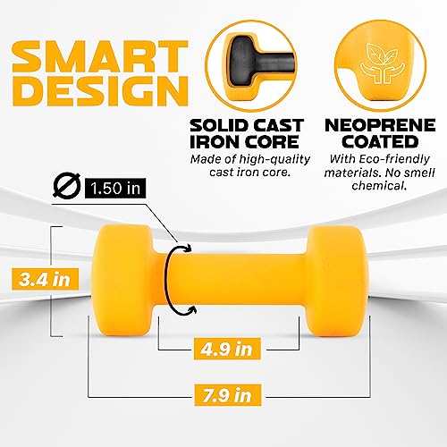 Image of Yes4All Neoprene Coated Dumbbell Hand Weight Sets of 2 - Multiple Weight Options with 15 Colors, Anti-roll, Anti-Slip, Hexagon Shape
