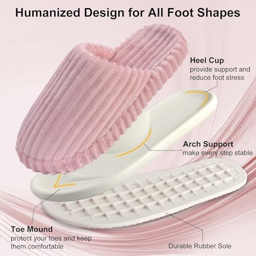 Image of Women Arch Support Slippers - House Bedroom Slippers for Woman, Orthopedic Shoes for Plantar Fasciitis, Corduroy Closed Toe Ladies Slides Outdoor 5-10.5