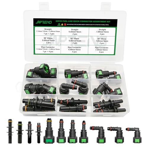 Japtend 26pcs Fuel Line Quick Connect Assortment Kit 11 Sizes Fuel Line Repair Kit Straight Elbow Pipe Connector Fittings SAE 7.89mm to 11.8mm
