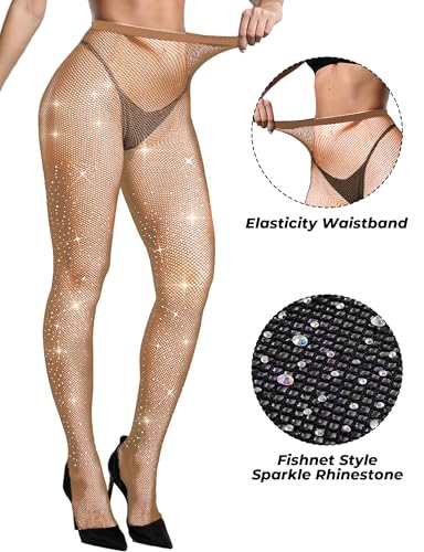 Image of Buauty 2 Pack Sparkly Fishnet Stockings For Women,Rhinestone Fishnets Tights High Waist,Party Sexy Rhinestone Mesh Pantyhose