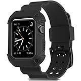 Compatible Apple Watch Band 38mm Case, Camyse Shockproof Rugged Protective Cover with Bands Stainless Steel Clasp for iWatch Apple Watch Series 3, 2, 1 Sport Edition for Men Women grils boys - Black